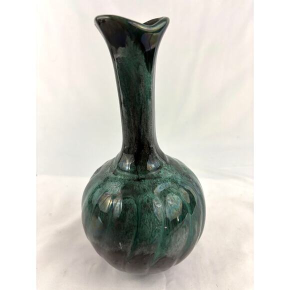 Vintage Blue Mountain Glazed Pottery Bud Table Vase 8" Green Blue - Picture 13 of 15